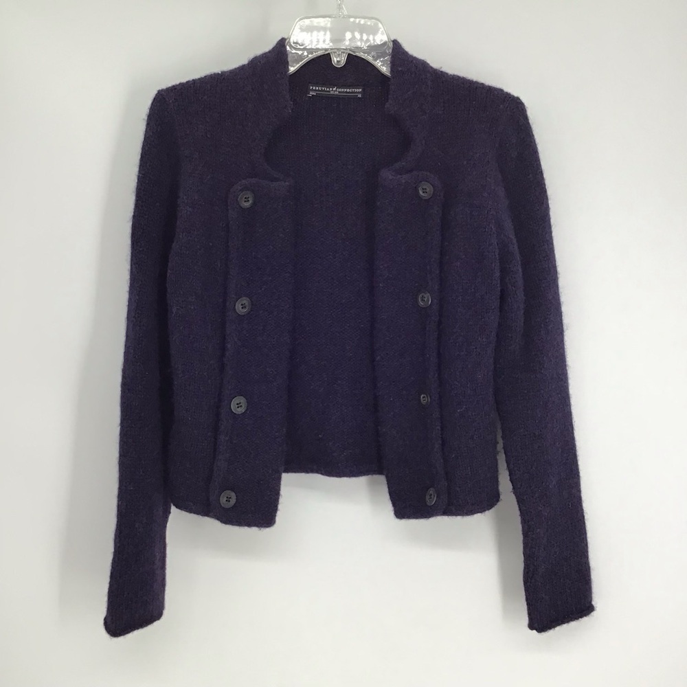Peruvianan Connection Alpaca Wool Blend Open Cardigan Sweater Navy Size XS